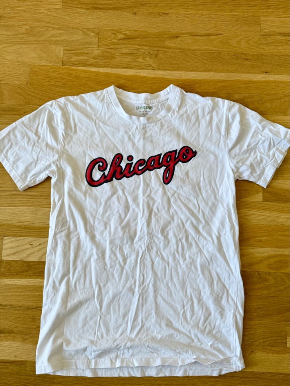 Chicago Script Graphic Tee - White with Red Accent